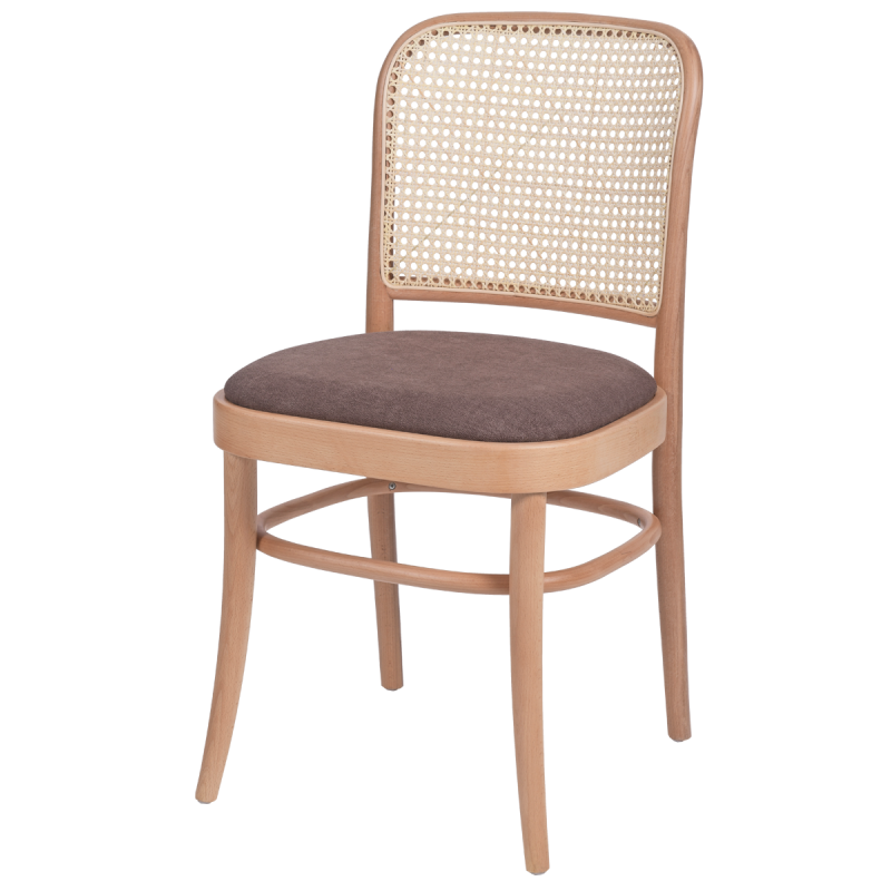 Holz Restaurantstuhl LOOMI 811 Rattan mit braunem Sitz