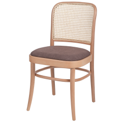 Holz Restaurantstuhl LOOMI 811 Rattan mit Polsterung Braun