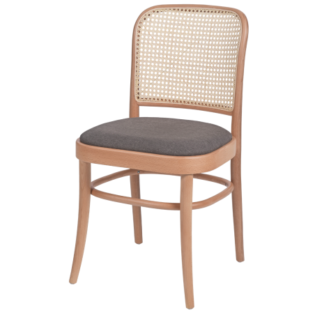 Holz Restaurantstuhl LOOMI 811 Rattan mit grauem Sitz