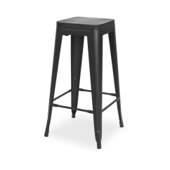 Hocker PARIS inspiriert von TOLIX mit einem Holzsitz