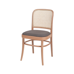 Holz Restaurantstuhl LOOMI 811 Rattan mit grauem Sitz