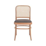 Holz Restaurantstuhl LOOMI 811 Rattan mit grauem Sitz