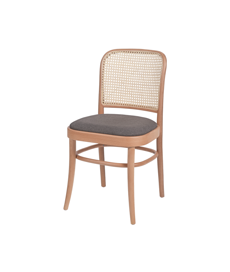 Bugholzstuhl LOOMI 811 Rattan mit grauem Sitz