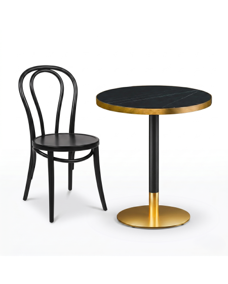Tisch OMEGA R fi 68 Trockengrauer Stein mit Goldener Kante