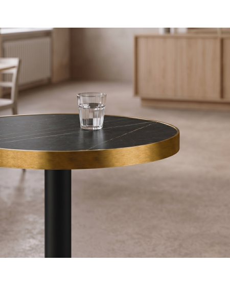Tisch OMEGA R fi 68 Trockengrauer Stein mit Goldener Kante