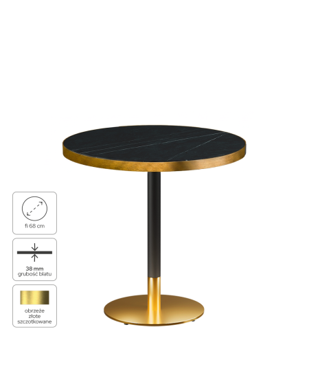 Tisch OMEGA R fi 68 Trockengrauer Stein mit Goldener Kante
